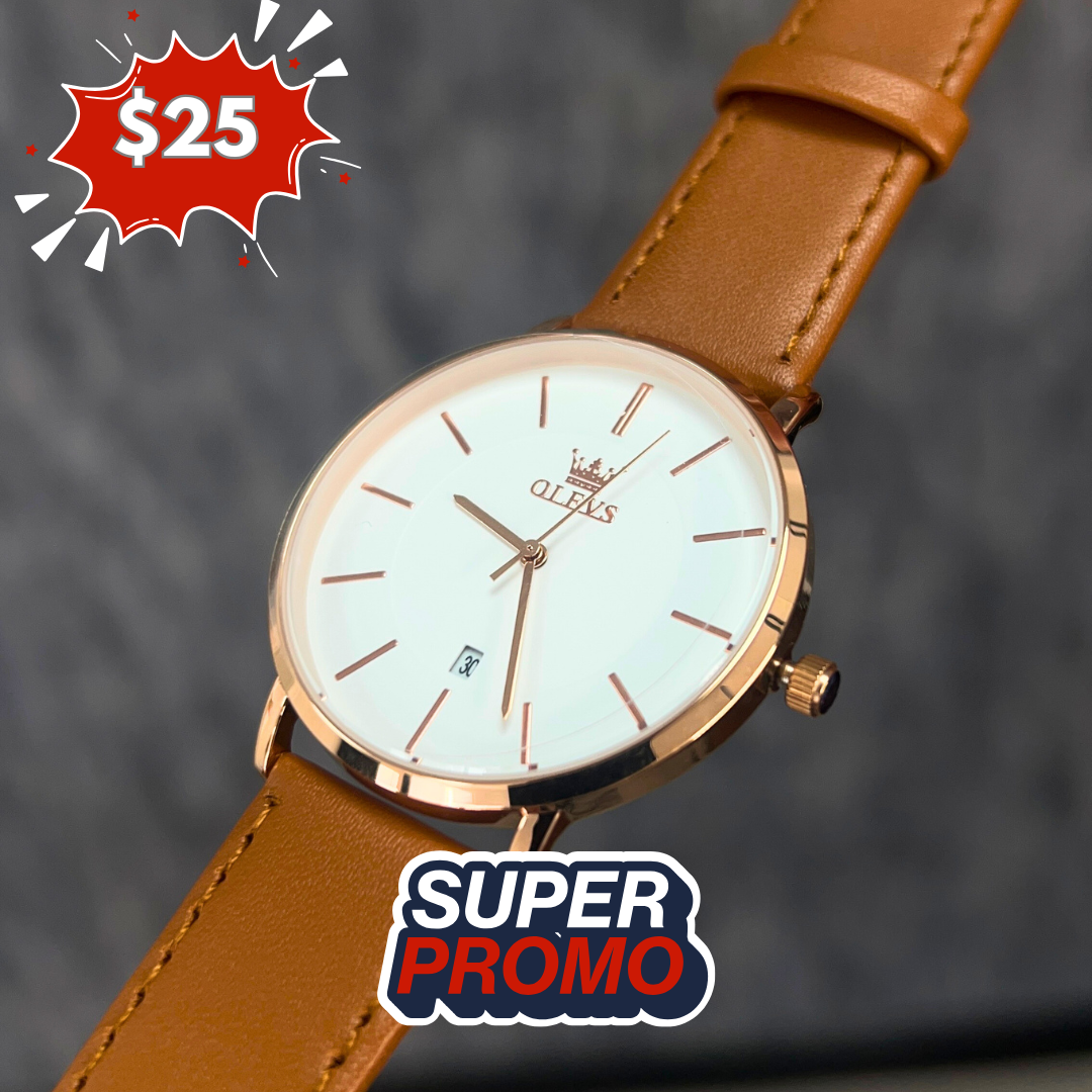 Reloj olevs blanco/café ole-7