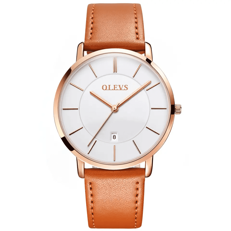 Reloj olevs blanco/café ole-7