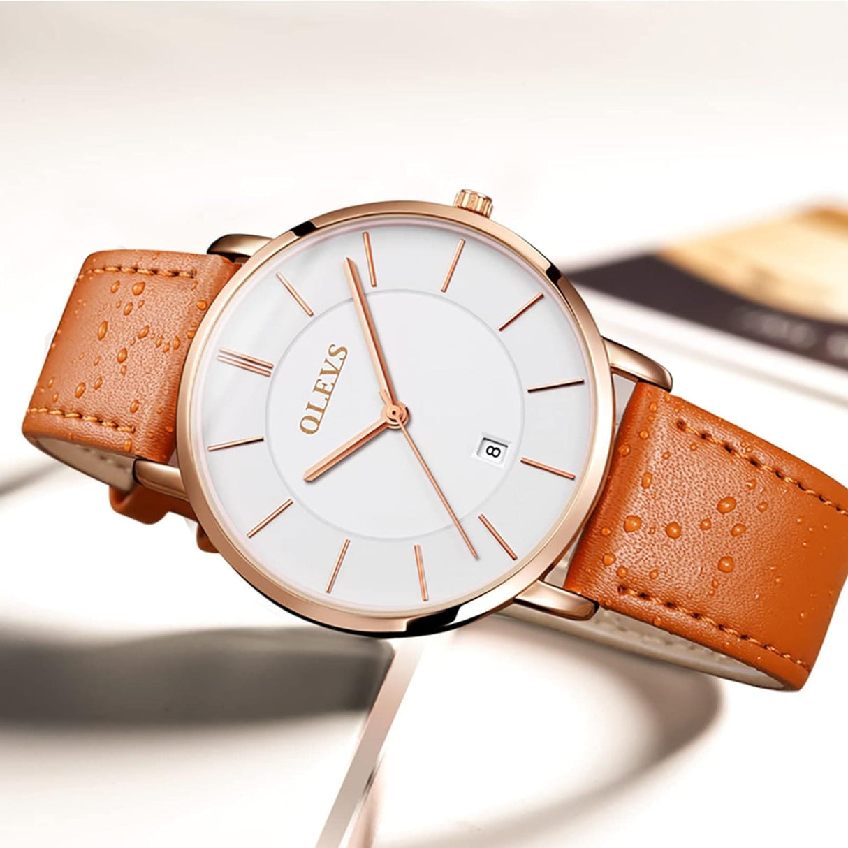 Reloj olevs blanco/café ole-7