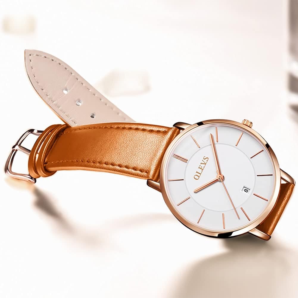 Reloj olevs blanco/café ole-7