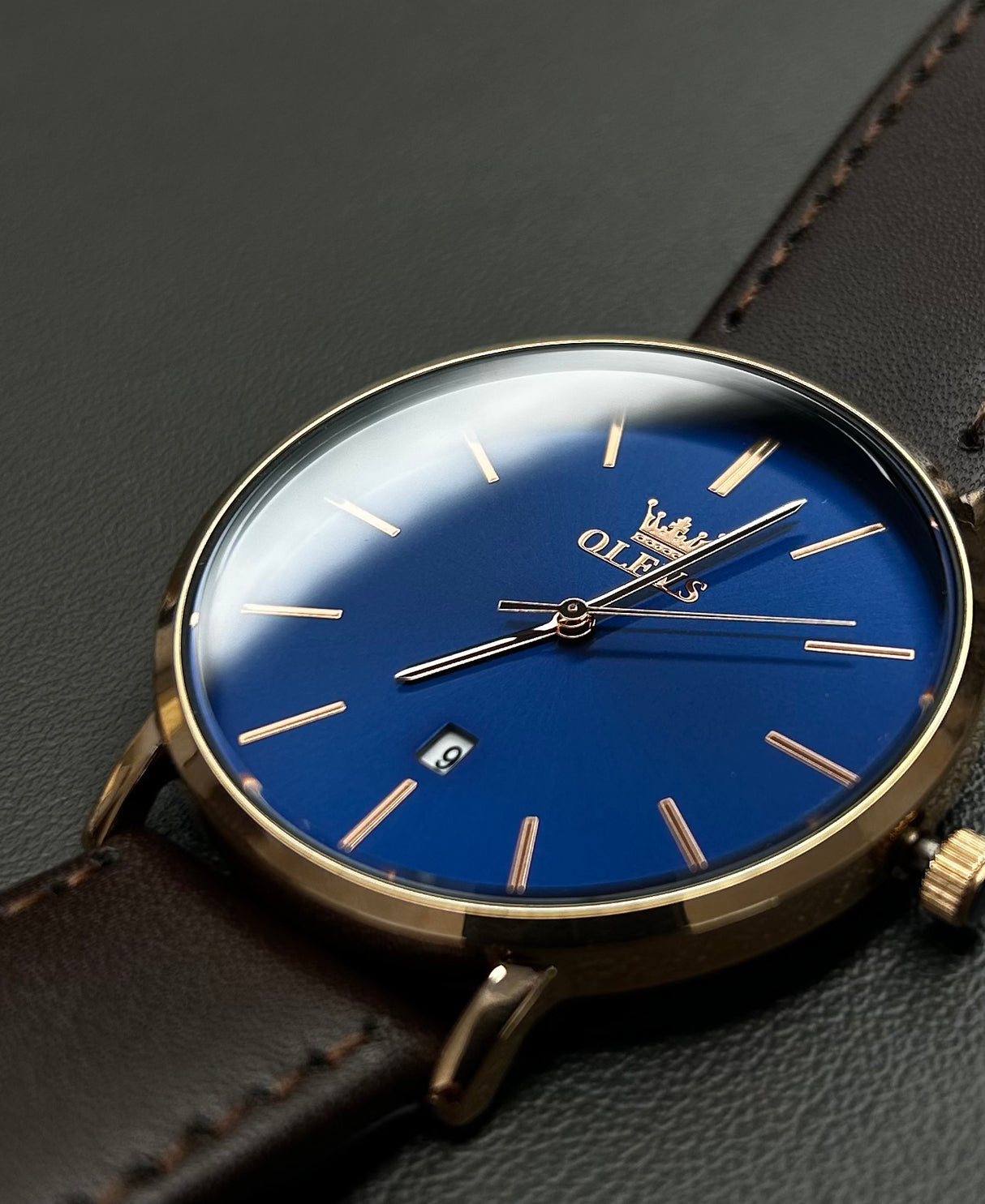 Reloj olevs azul/café ole-8