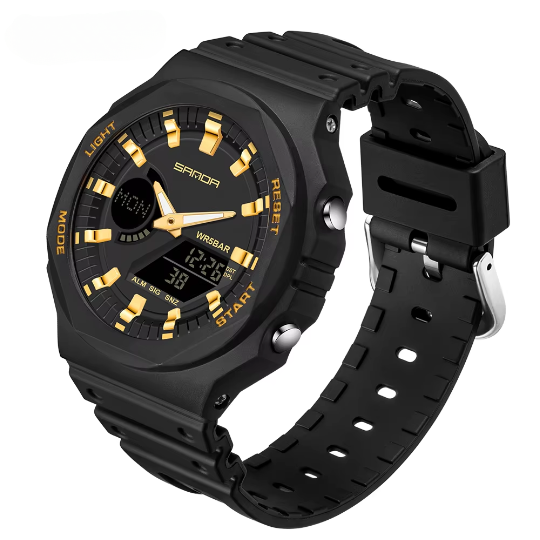 Reloj sanda negro/dorado san-7