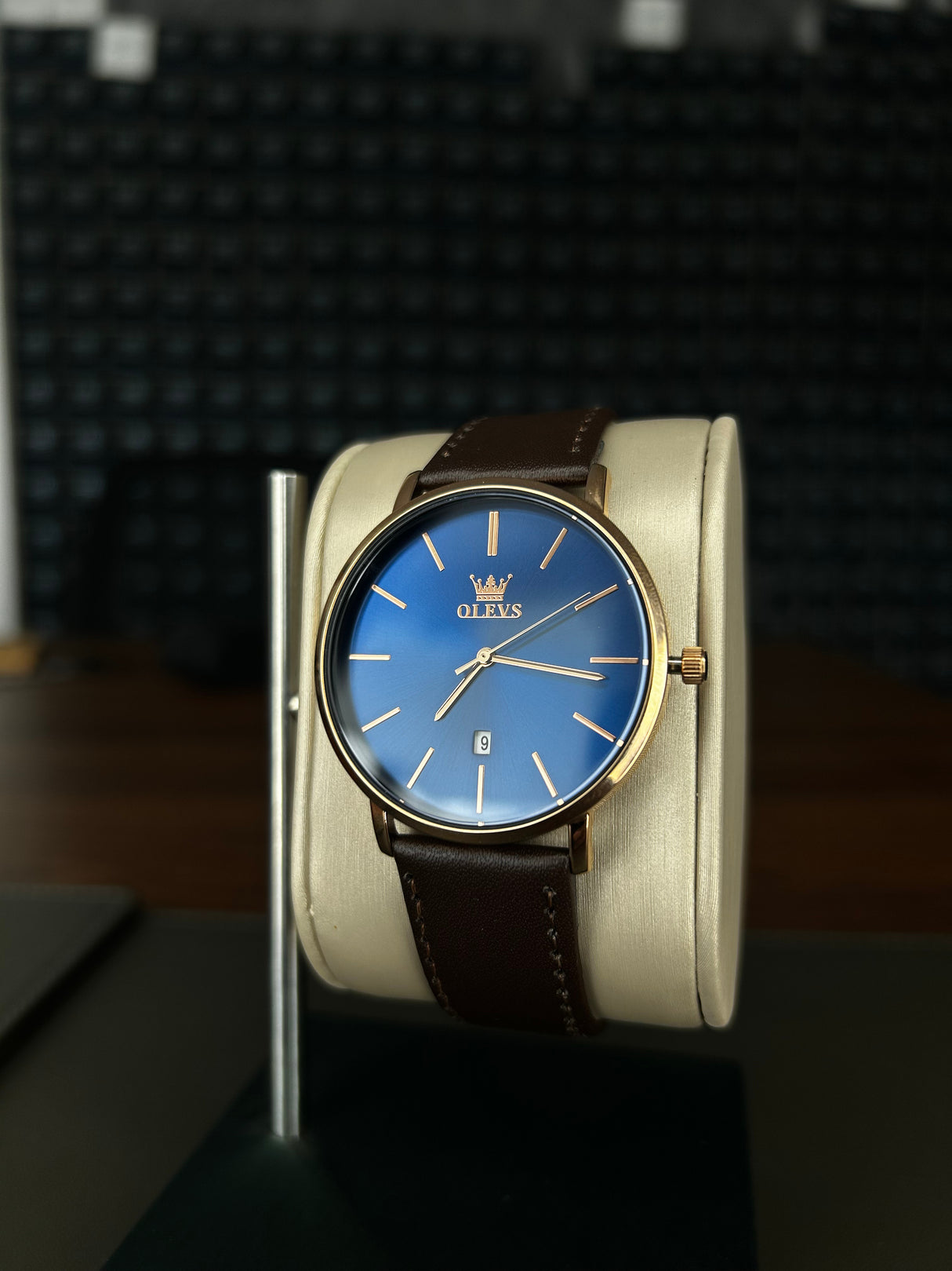 Reloj olevs azul/café ole-8