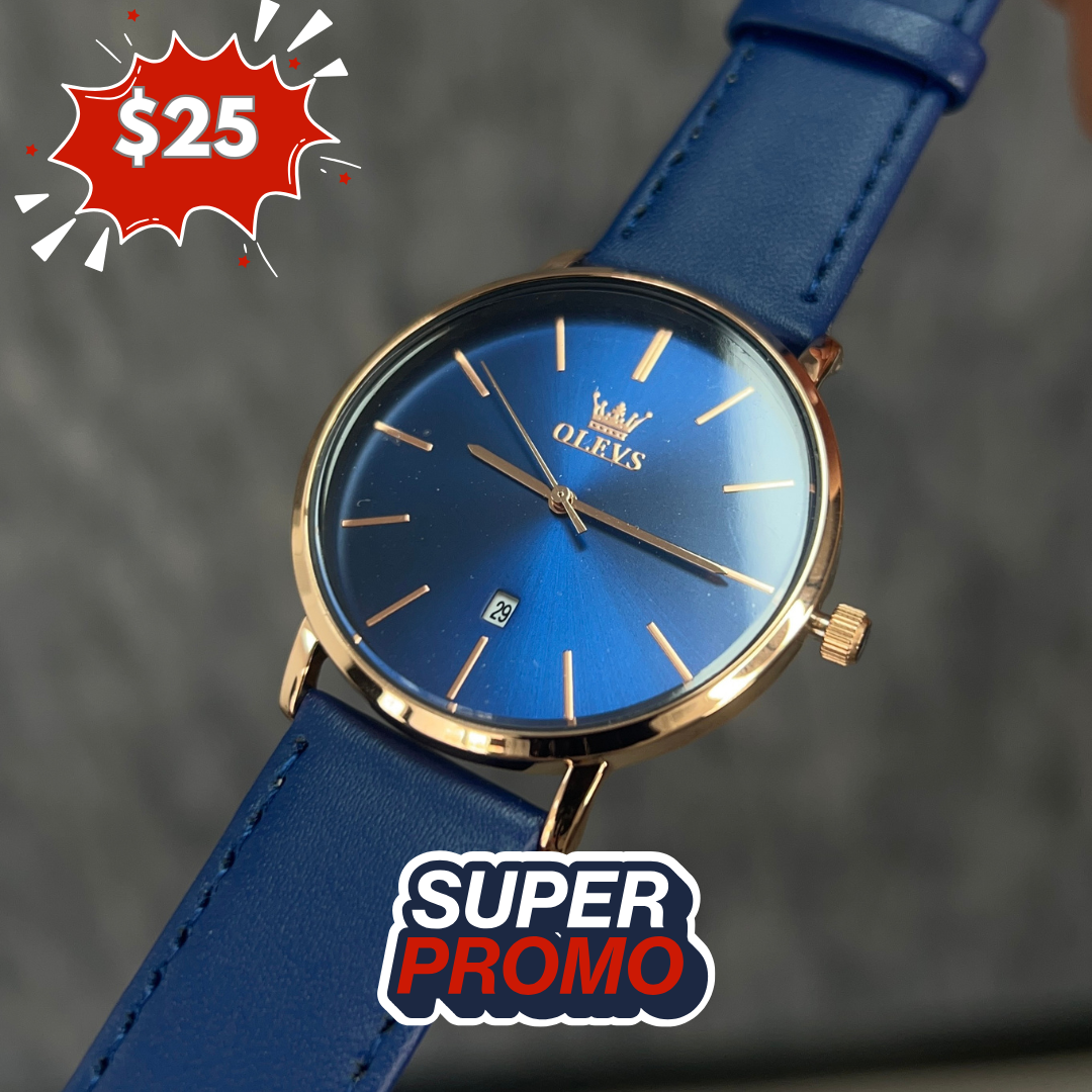 Reloj olevs azul/dorado ole-45