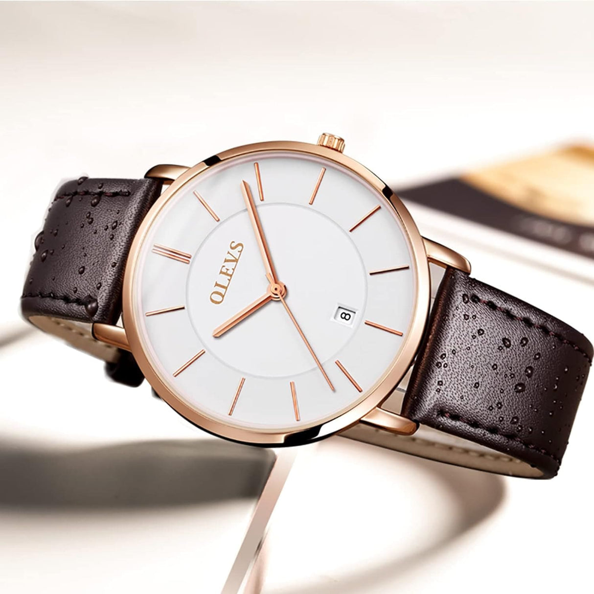 Reloj olevs blanco/café ole-10