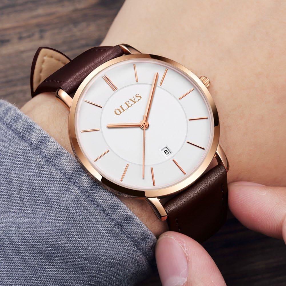 Reloj olevs blanco/café ole-10