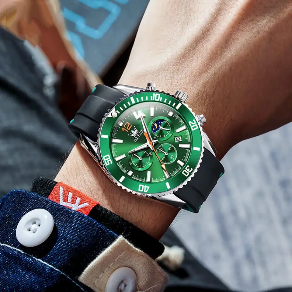 Reloj olevs verde/negro ole-15