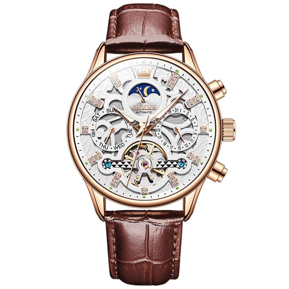 Reloj olevs blanco/café ole-18