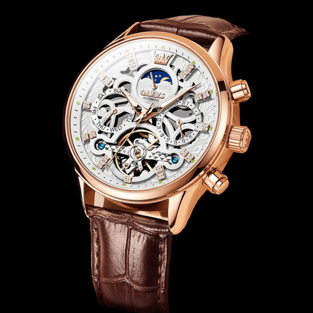 Reloj olevs blanco/café ole-18