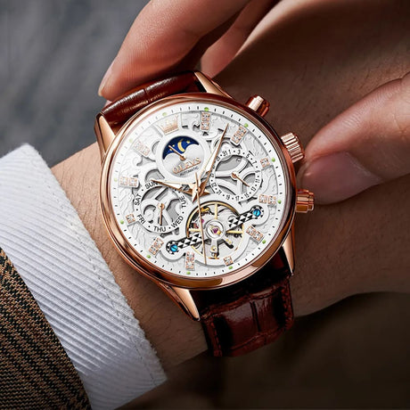 Reloj olevs blanco/café ole-18
