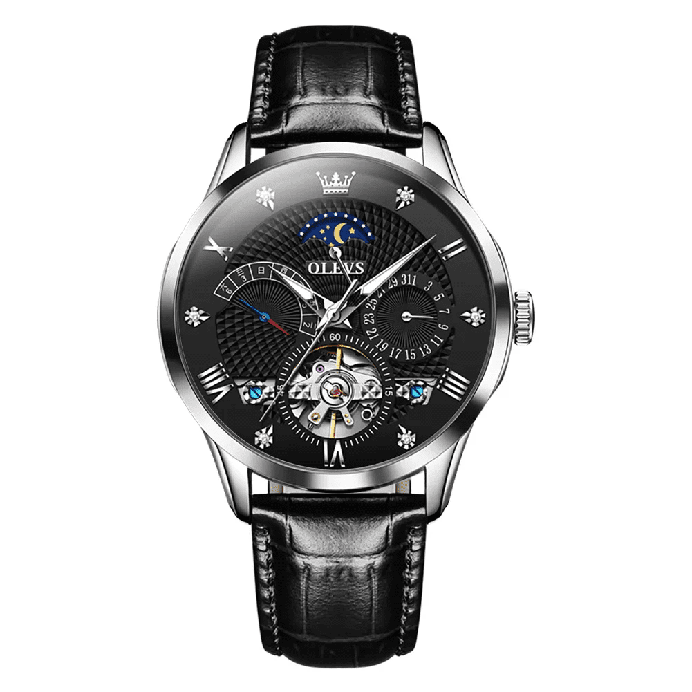 Reloj automático olevs plateado/negro ole-19