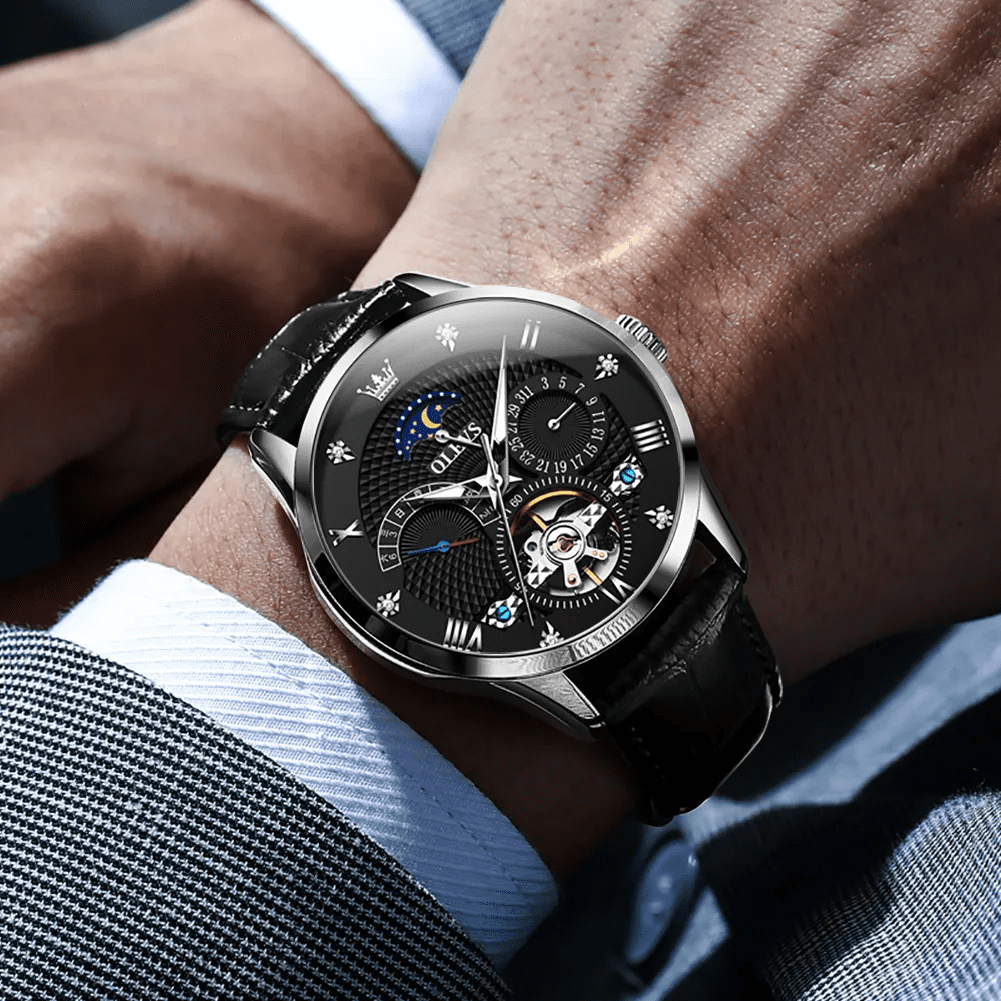Reloj automático olevs plateado/negro ole-19