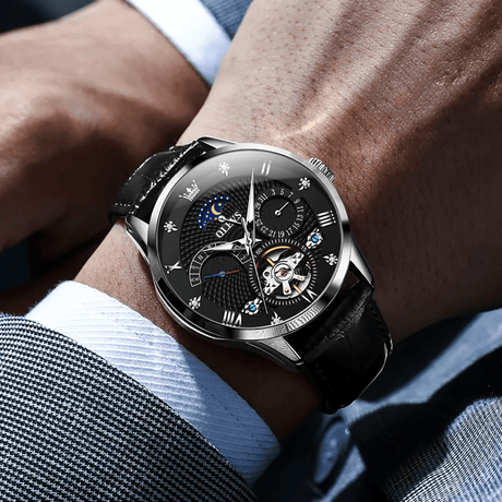 Reloj automático olevs plateado/negro ole-19