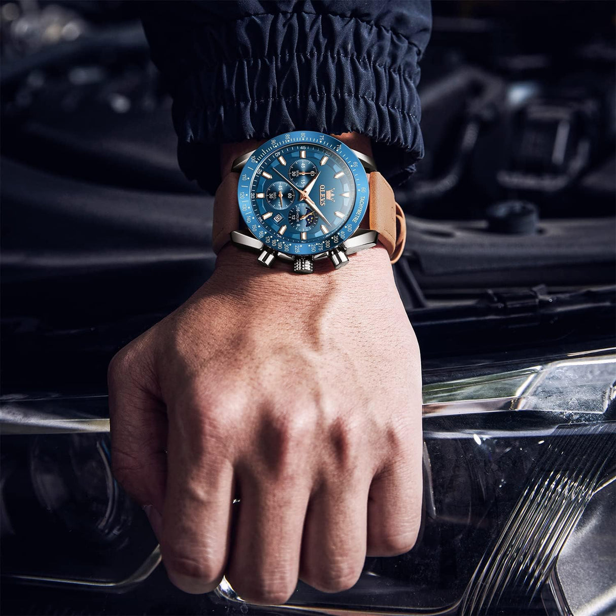 Reloj olevs azul/café ole-27