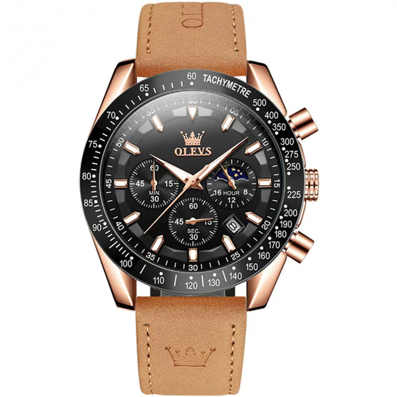 Reloj olevs negro/café ole-28