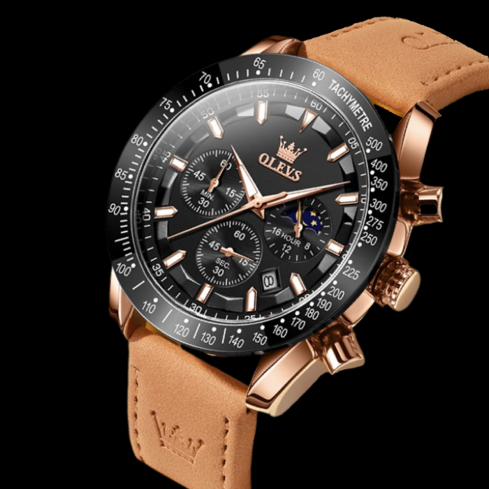 Reloj olevs negro/café ole-28