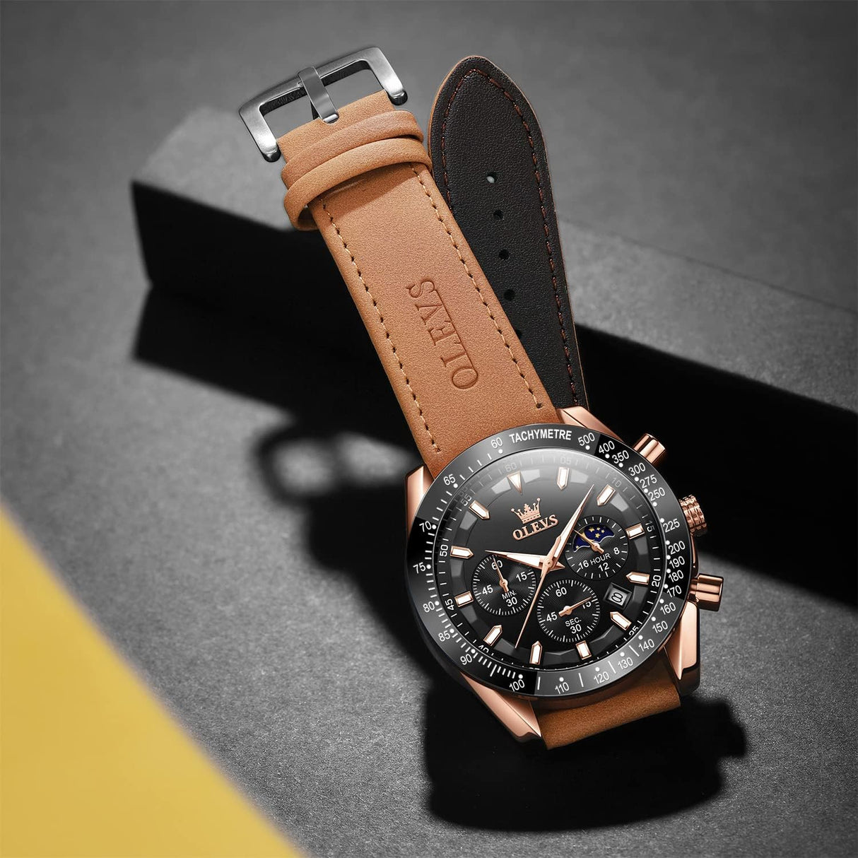 Reloj olevs negro/café ole-28