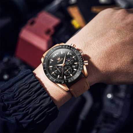 Reloj olevs negro/café ole-28