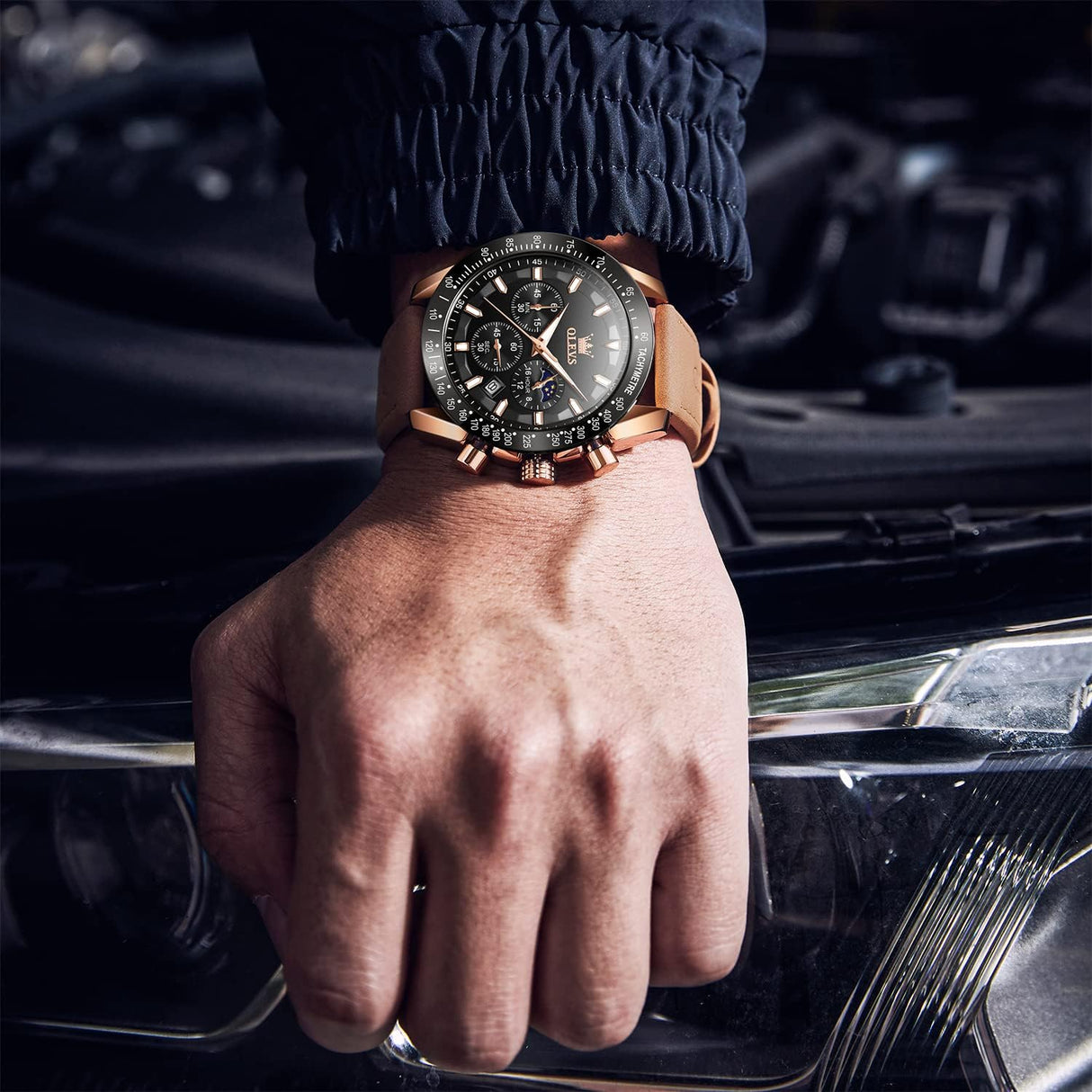 Reloj olevs negro/café ole-28