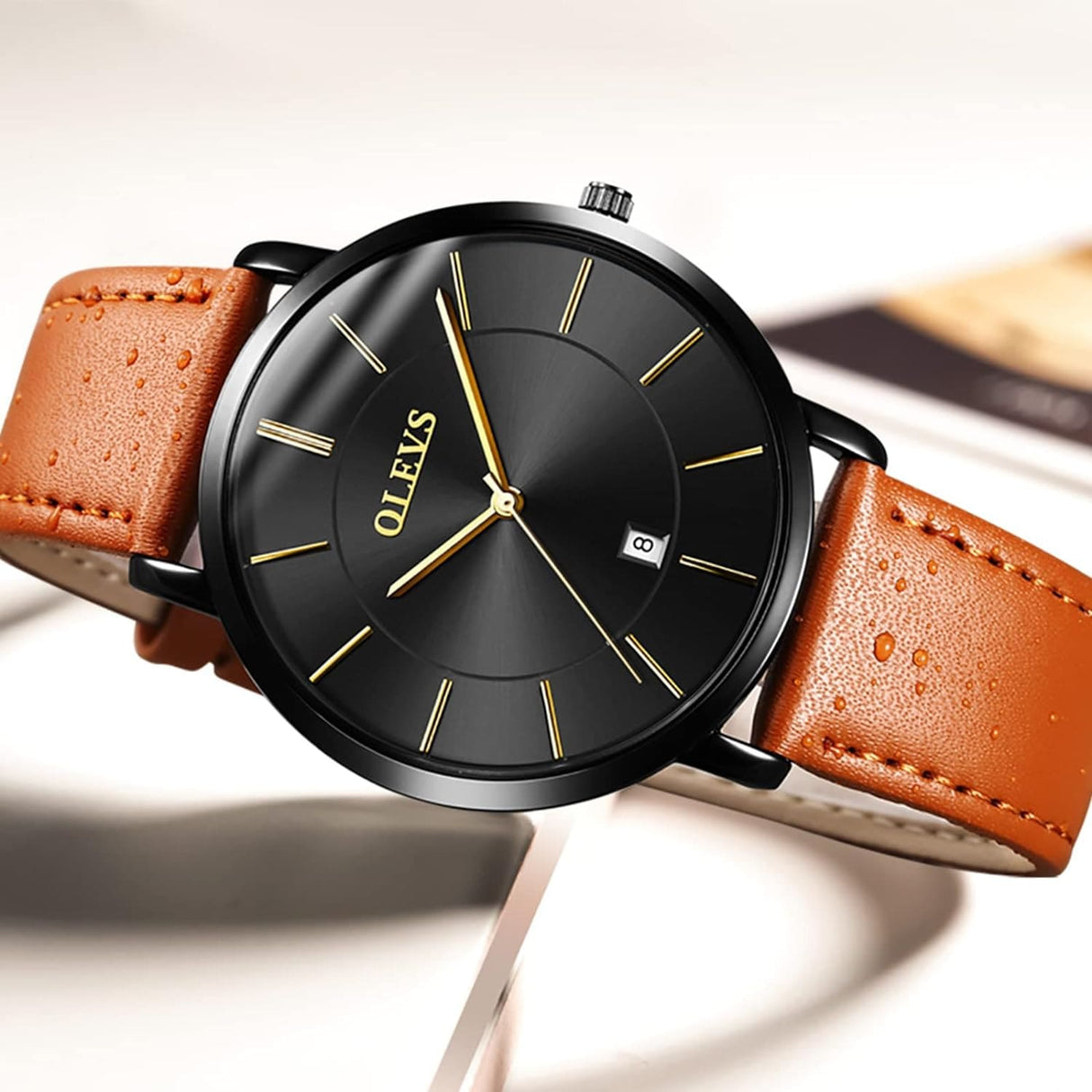 Reloj olevs negro/café ole-9