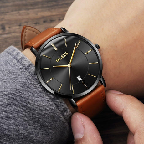Reloj olevs negro/café ole-9
