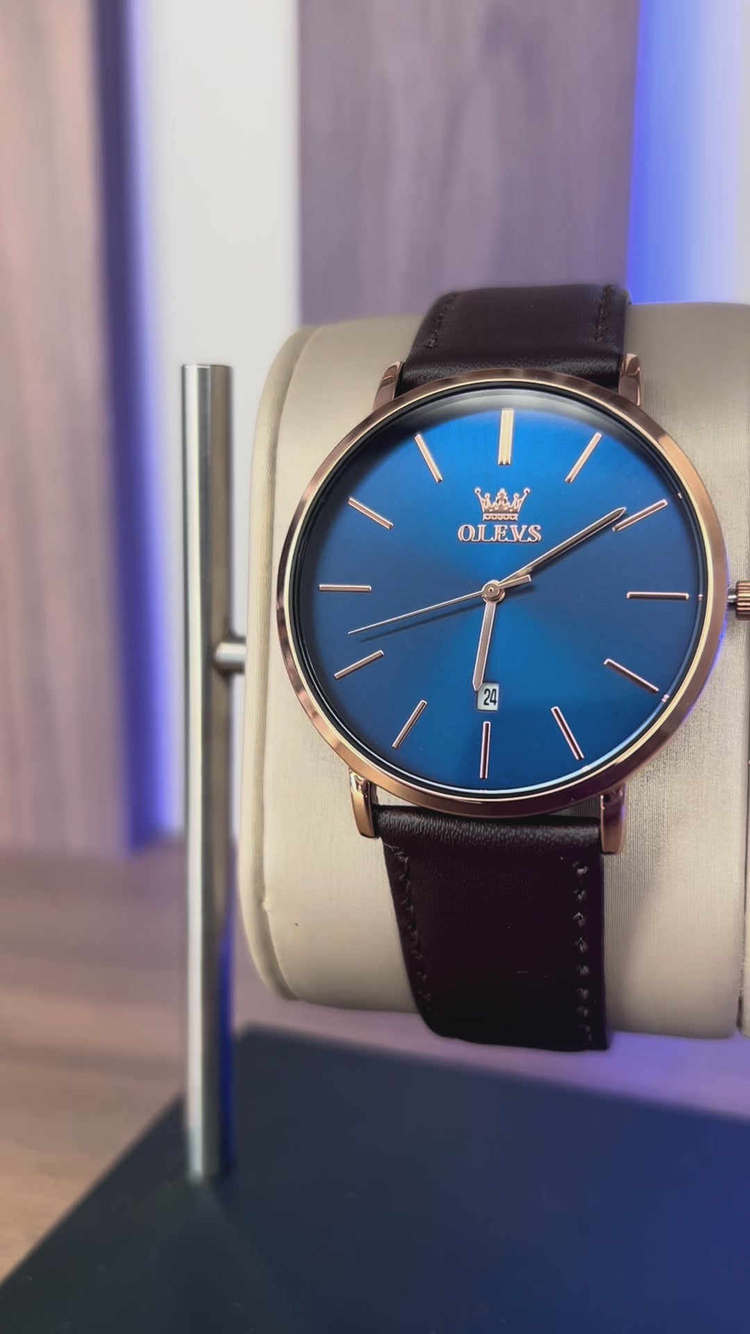 Reloj olevs azul/café ole-8